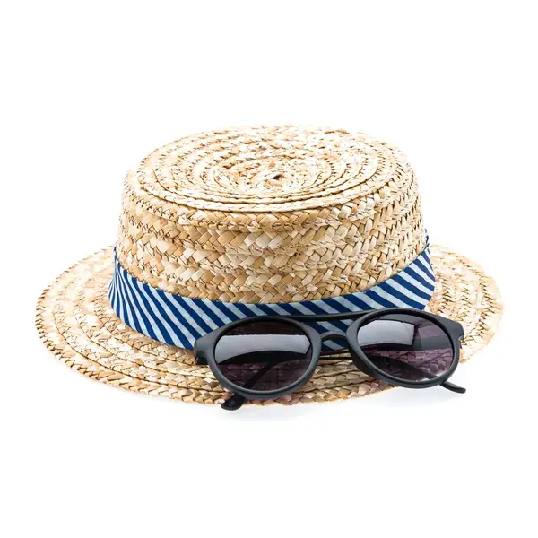 Woven straw sun hat with a striped band